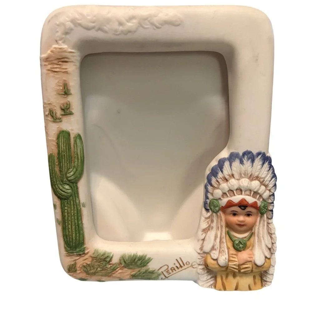VTG Ceramic 2 Native American Picture Frames by Renowned Artist Gregory‎ Perillo